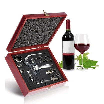 Wine Opener Kit 10pcs Stainless Steel Bottle Opener Gift Set with Wood Case – Beer Wine Accessories Bar Tool Set for Men Women Valentine's