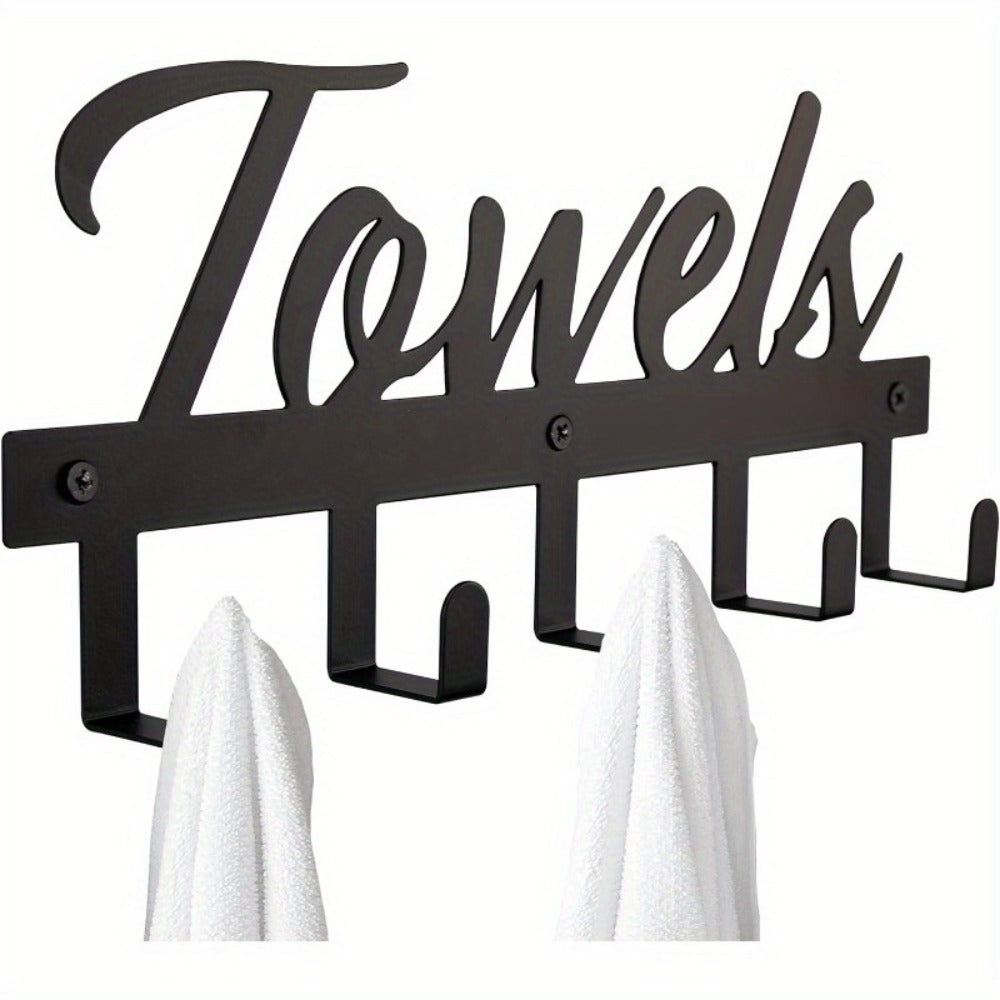 Wall Mount Towel Rack with 5 Hooks Farmhouse Bathroom Organizer Space Saving Towel Holder for Bathroom Kitchen Entryway Easy Install