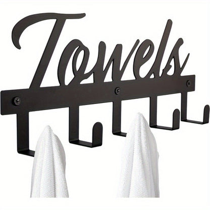 Wall Mount Towel Rack with 5 Hooks Farmhouse Bathroom Organizer Space Saving Towel Holder for Bathroom Kitchen Entryway Easy Install