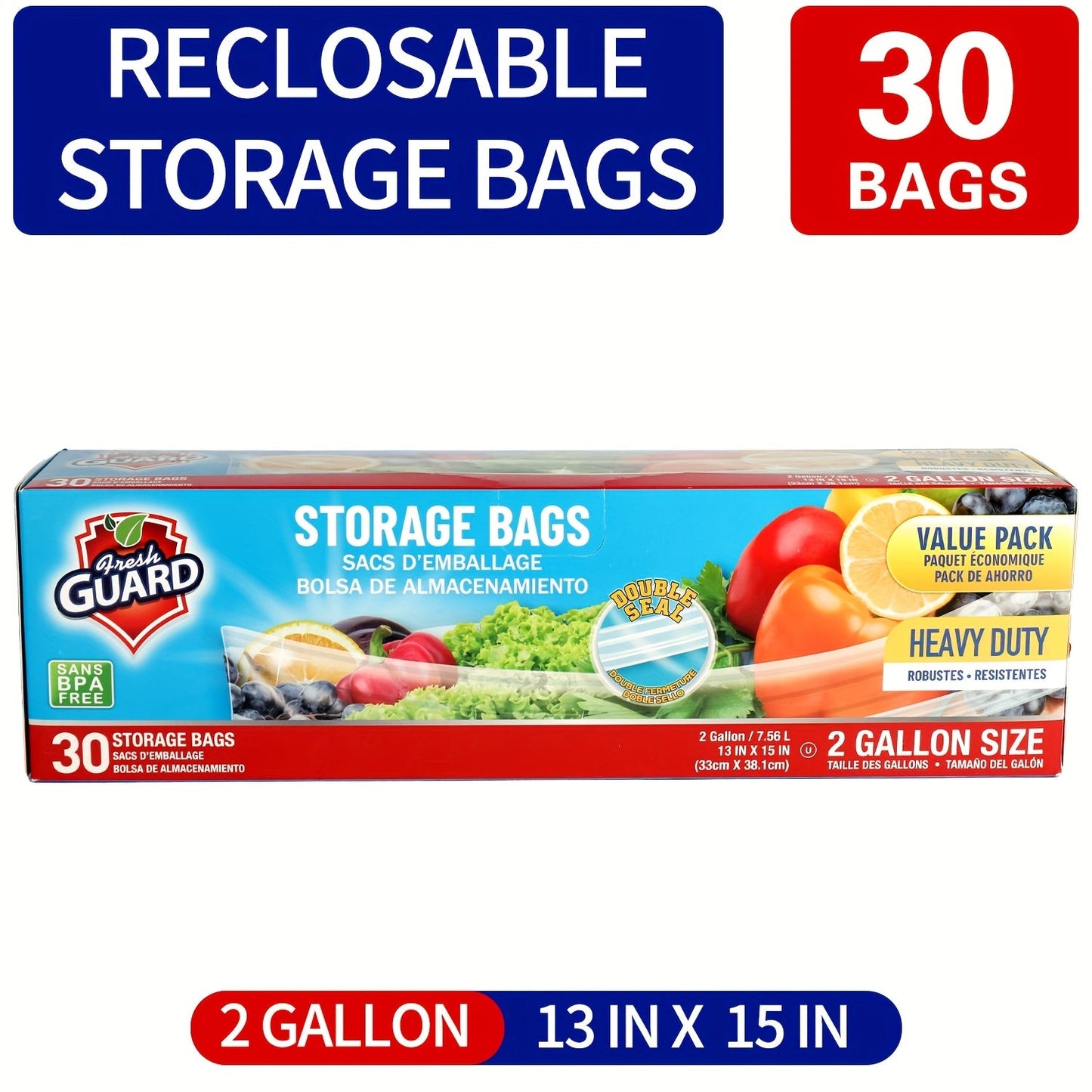 Reclosable Food Storage Bags Heavy Duty Ziplock Seal Fresh-Keeping Bags for Fruits Vegetables Grains Meat Kitchen Organizer Multiple Sizes