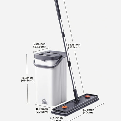 Flat Floor Mop and Bucket Set with Self-Cleaning System – Manual Squeeze Mop for Home, Office, Living Room, Bathroom & Kitchen – ABS