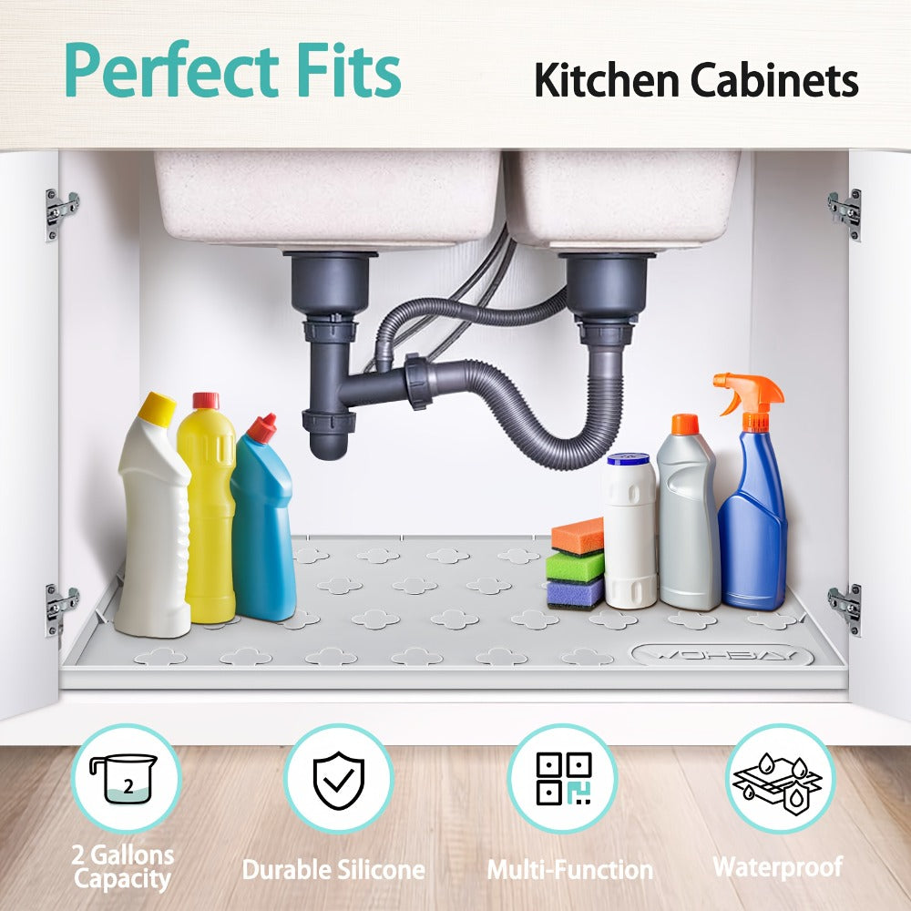 Under Sink Mat Silicone 34" x 22" Undersink Drip Tray Liner for Kitchen Bathroom Cabinet, Holds 2 Gallons