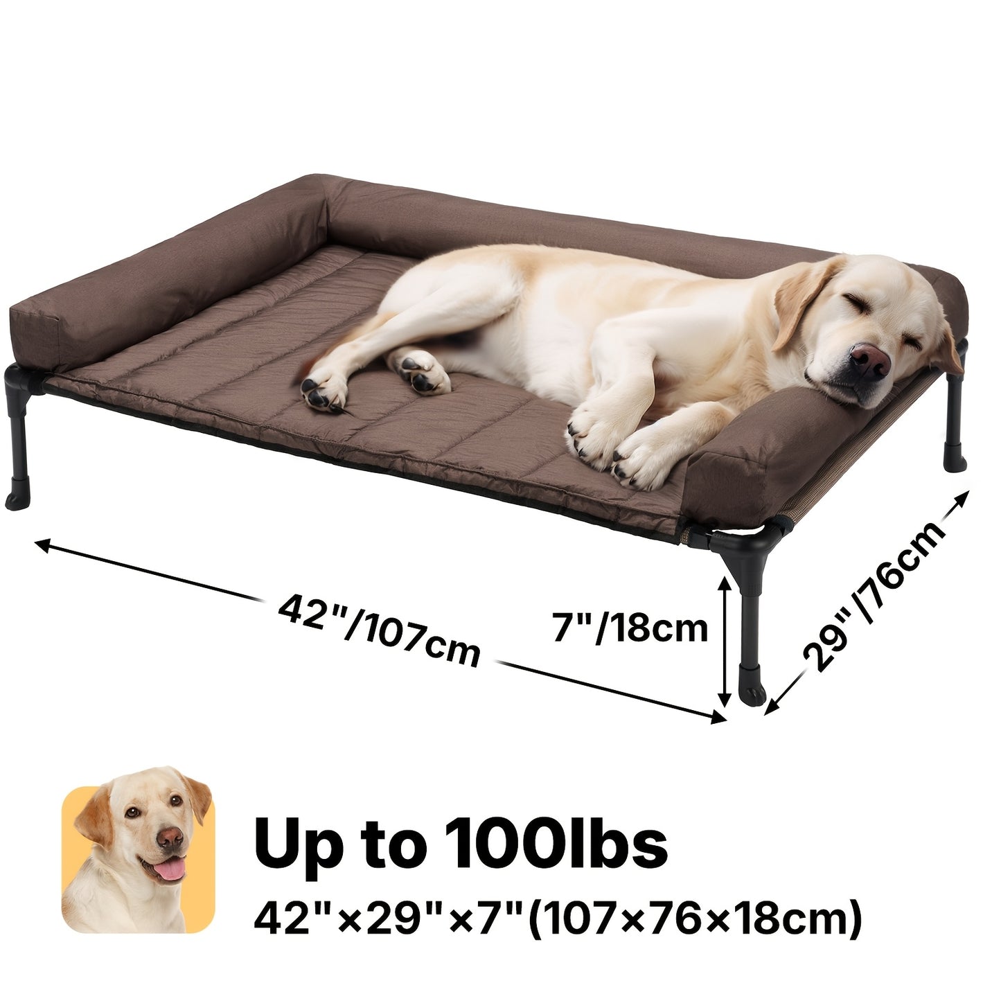 Elevated Dog Bed with Cooling Mesh & Removable Bolster Pillow Top Mat – Raised Dog Cot Bed, No-Slip Feet, Breathable Dog Sofa Bed for Indoor