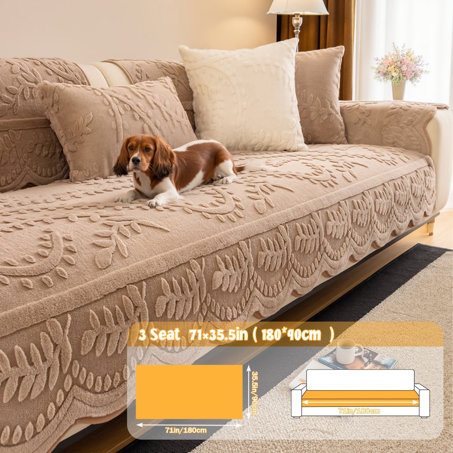 Sofa Cover Quilted Plush-Texture Panels in 35.5-Inch Width for 1 to 4 Seats, Backrest or Armrest