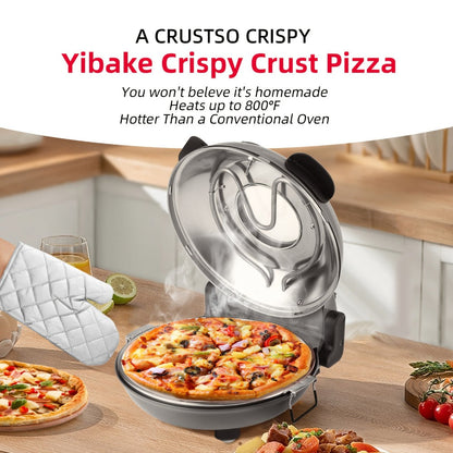 Indoor Pizza Oven 12 Inch Countertop Electric Pizza Maker 1200W, Reaches 800°F in Minutes, Dual Knob Control
