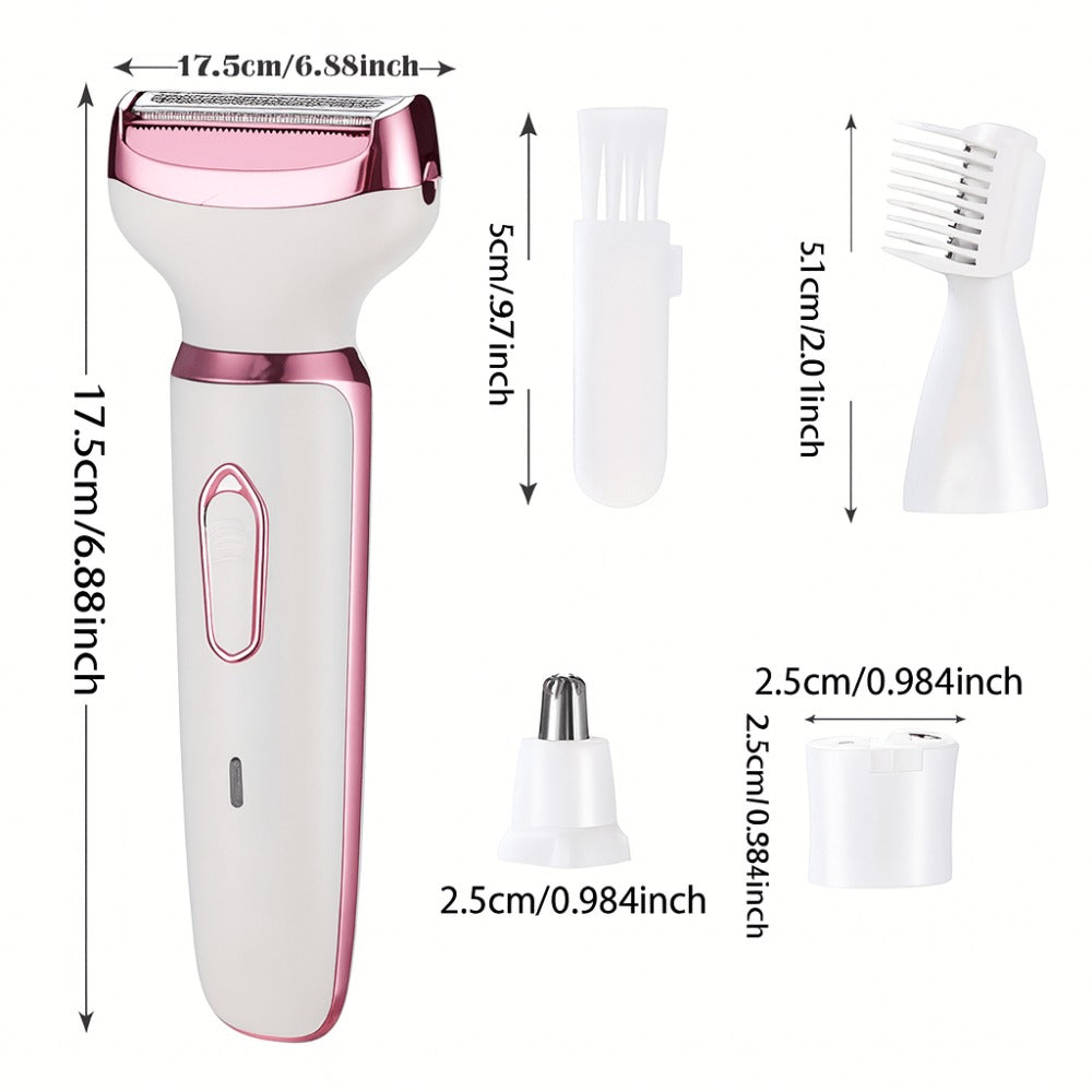 4-in-1 Electric Hair Remover for Women USB Rechargeable Shaver Trimmer – Eyebrow Nose Face Leg Bikini Line Underarm Peach Fuzz Removal