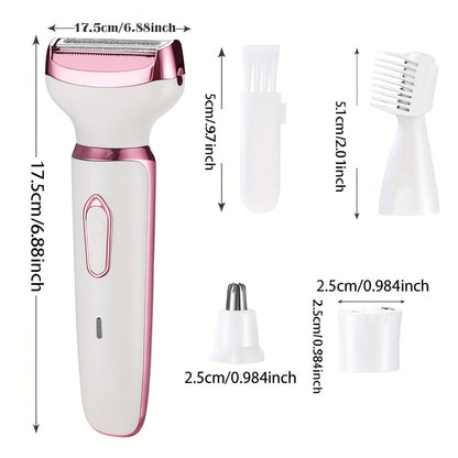 4-in-1 Electric Hair Remover for Women USB Rechargeable Shaver Trimmer – Eyebrow Nose Face Leg Bikini Line Underarm Peach Fuzz Removal