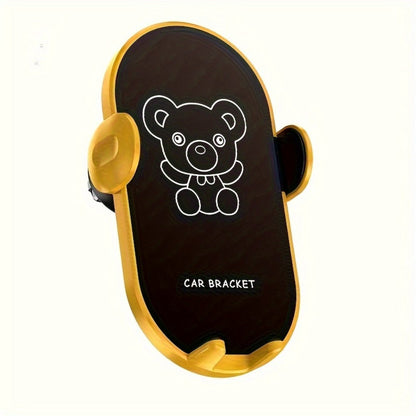 Bear-Graphic Air-Vent Phone Holder with 360-Degree Rotation, Black or Yellow Frame and Adjustable Cradle