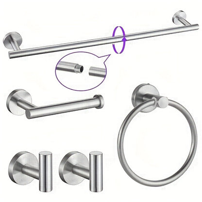 5-Piece Bathroom Hardware Set SUS304 Stainless Steel 24" Towel Bar Towel Ring Toilet Paper Holder Robe Hooks Black Silver Gold