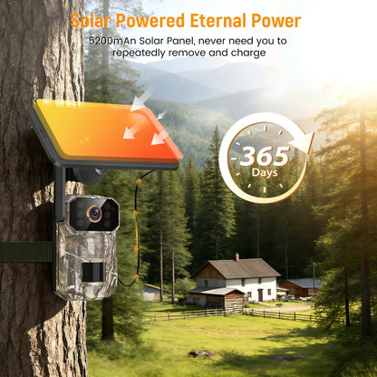 4G LTE Cellular Trail Camera with Solar Panel, 4K Wildlife Monitoring Camera, PIR Motion Sensor, Infrared Night Vision
