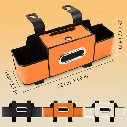 Compact Headrest-Hanging Car Organizer with Two Cup Pockets, Tissue Opening, Hooks and Five Pack Options