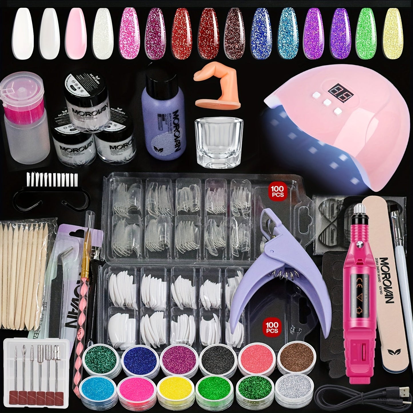 Complete Acrylic Nail Kit with Drill & UV Light for Beginners – Full Starter Set Everything Included for Nail Extensions Sculpting