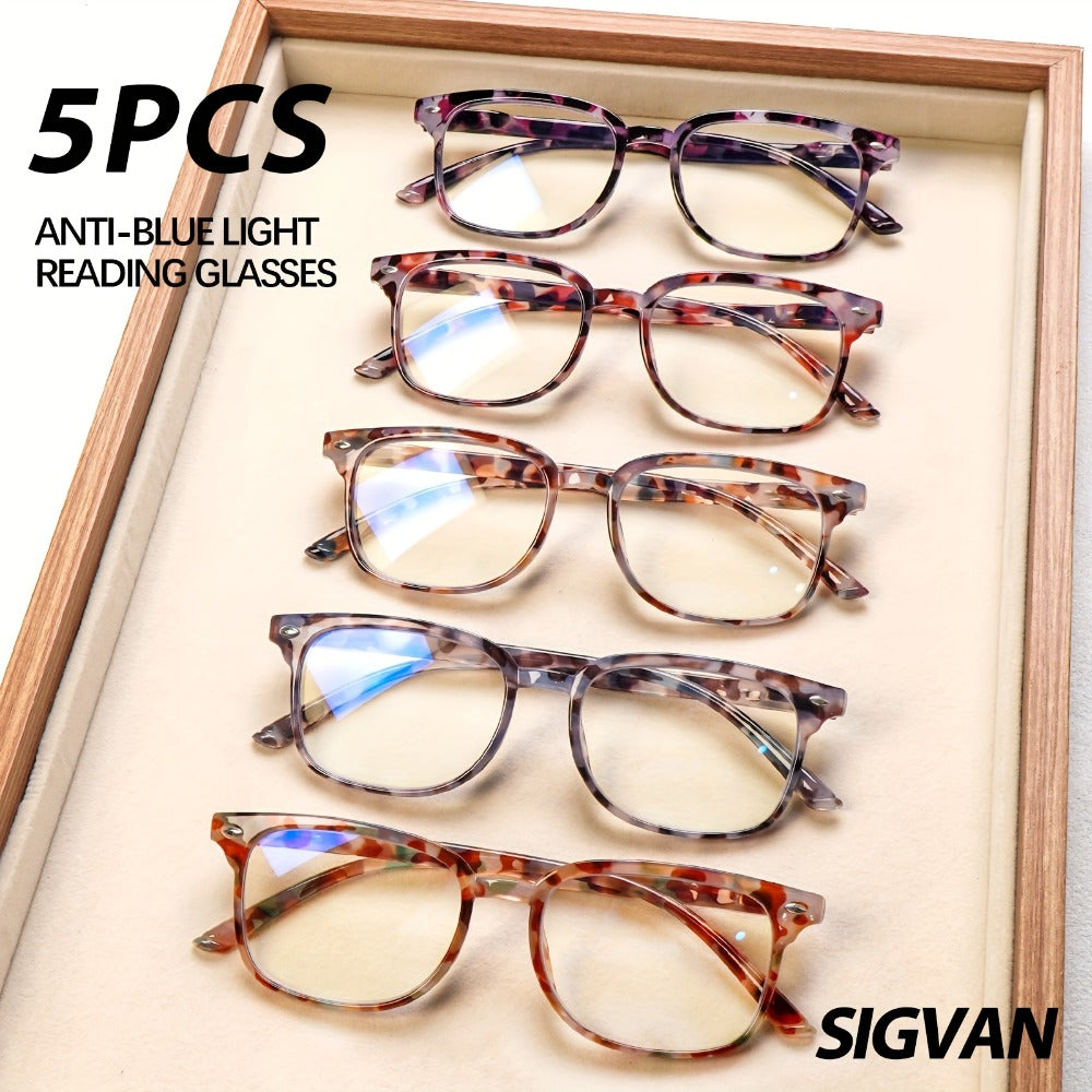 Reading Glasses – Five-Pair Multicolor Reader Set with Adjustable Spring Hinges with Multiple Strength and Color Options