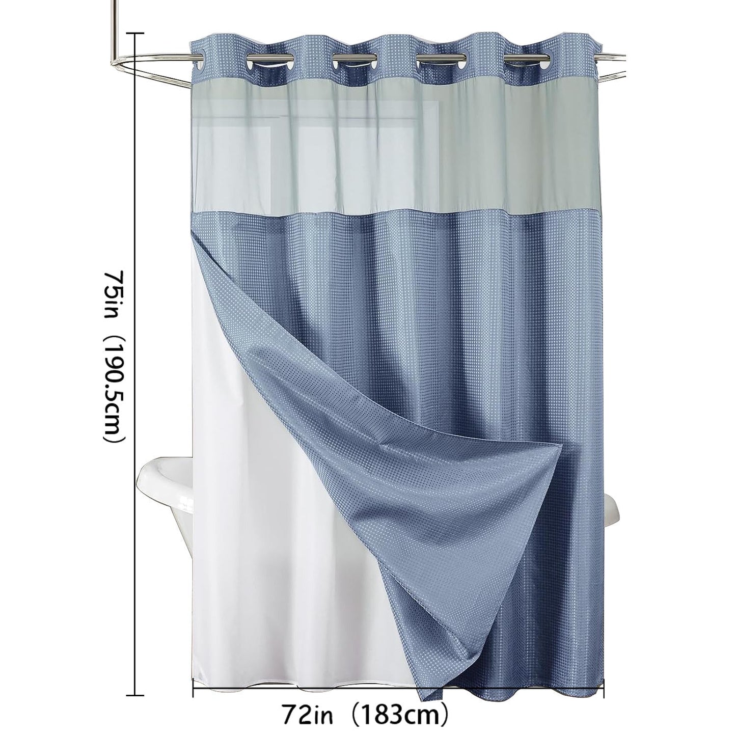 Waffle Shower Curtain with Liner Set Hookless Snap-In Double Layer Polyester Fabric Easy Clean for Bathroom Hotel Home Decor