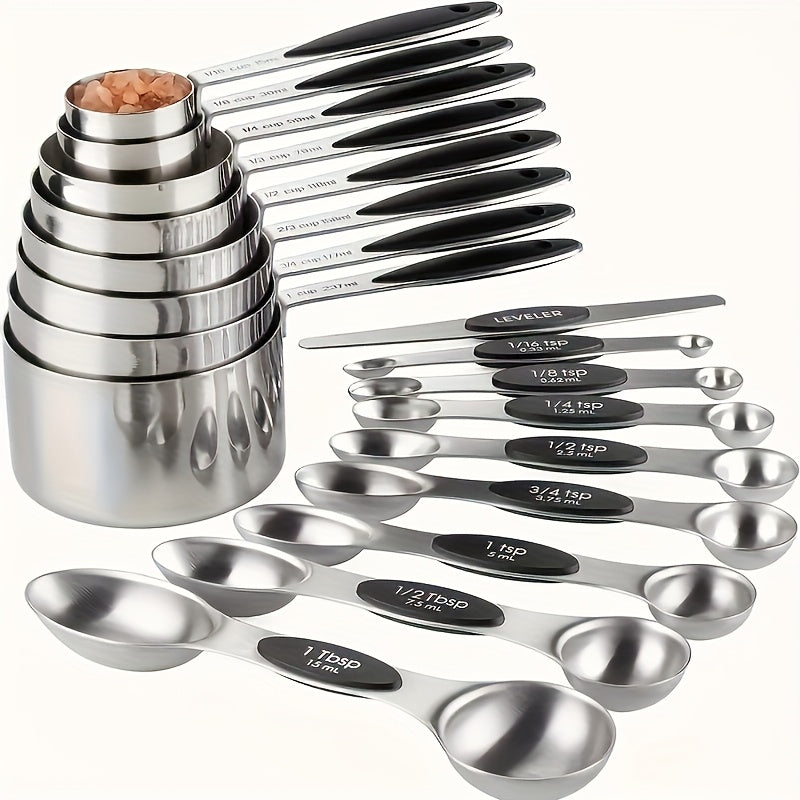 Stackable Measuring Cup and Spoon Sets with 8-, 9- or 17-Piece Black and Colorful Checkout Options