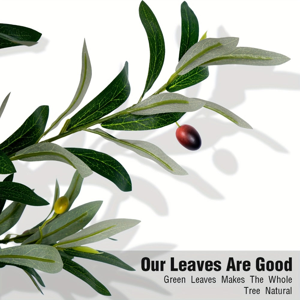 Multi-Branched Artificial Olive Tree with 5.25, 6 or 7 ft Height Options, Decorative Fruit and Black Nursery Pot