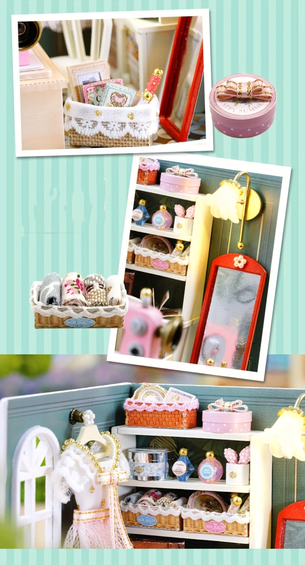 DIY Miniature Shop Dollhouse Kit with Dust Cover, Wooden Mini Store Assembly Set, 4 Themes Sakura Noodles Candy Atelier Coffee