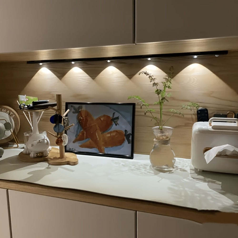 LED Sensor Strip Light USB Rechargeable – 3-Color Dimmable Motion Sensing Wireless Night Light for Kitchen, Wardrobe, Cabinet