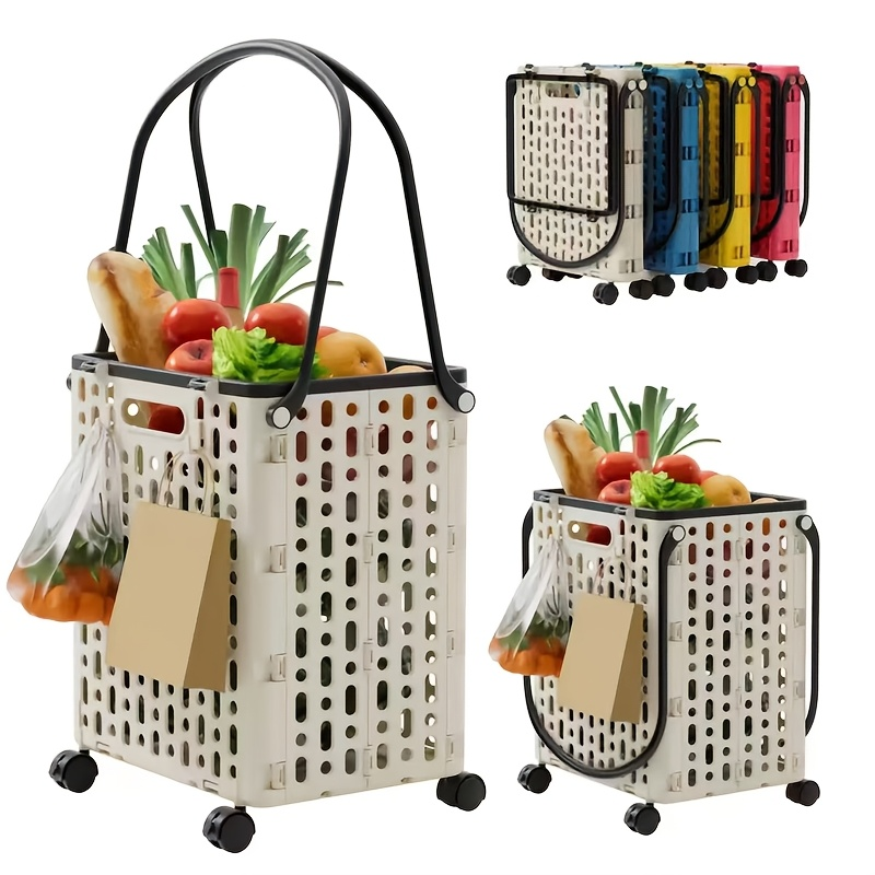 Foldable Shopping Cart with Wheels and Handle Large Capacity Portable Trolley for Grocery Camping Travel Laundry Beach Outdoor Home