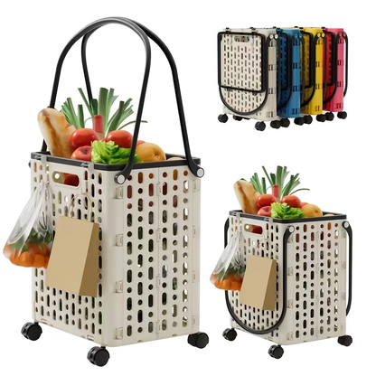 Foldable Shopping Cart with Wheels and Handle Large Capacity Portable Trolley for Grocery Camping Travel Laundry Beach Outdoor Home