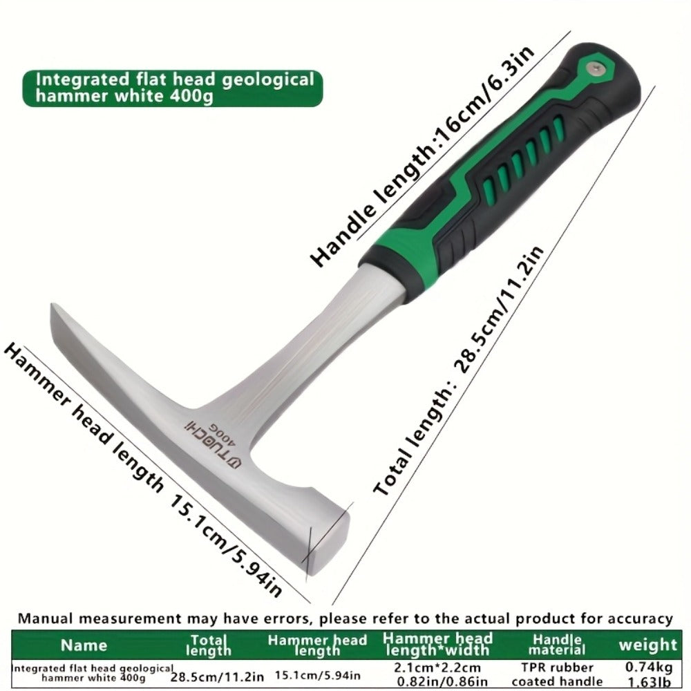Geological Pick Hammer High Carbon Steel 28oz Flat Head Rock Hammer with Comfortable Handle for Entryways, Bedrooms and Living Spaces