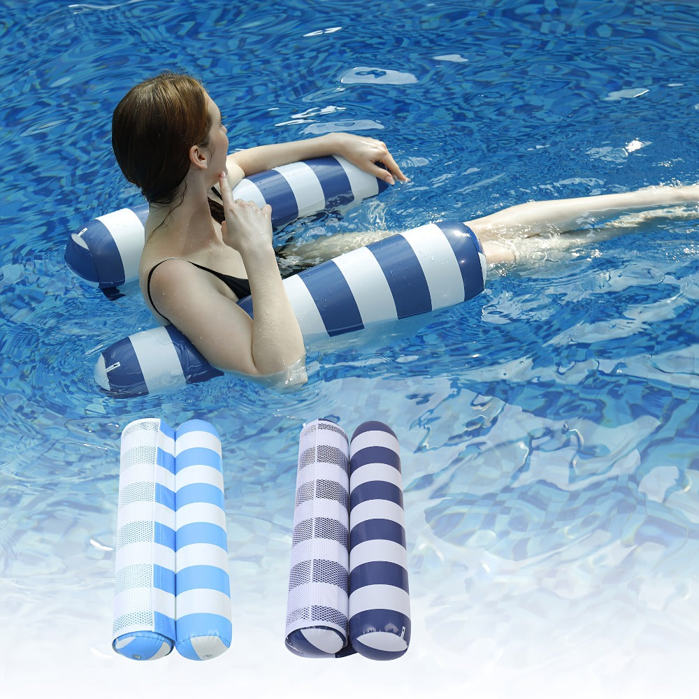 Pool Float Striped Hammock Two-Pack with Mesh Center and Inflatable End Bolsters, 51.18 x 27.56 Inches