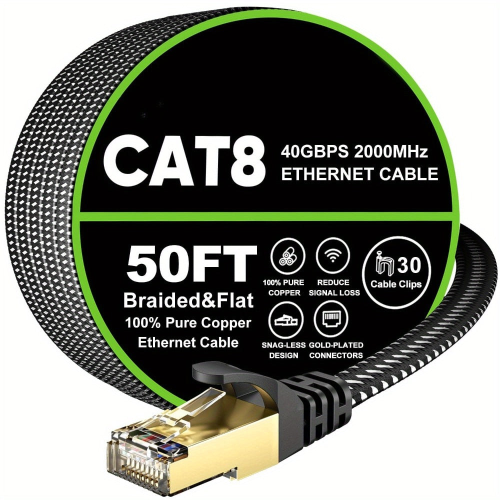 Cat 8 Ethernet Cable 100ft Flat Braided, 40Gbps 2000MHz High Speed Internet Cord for an Everyday Personal Care Routine