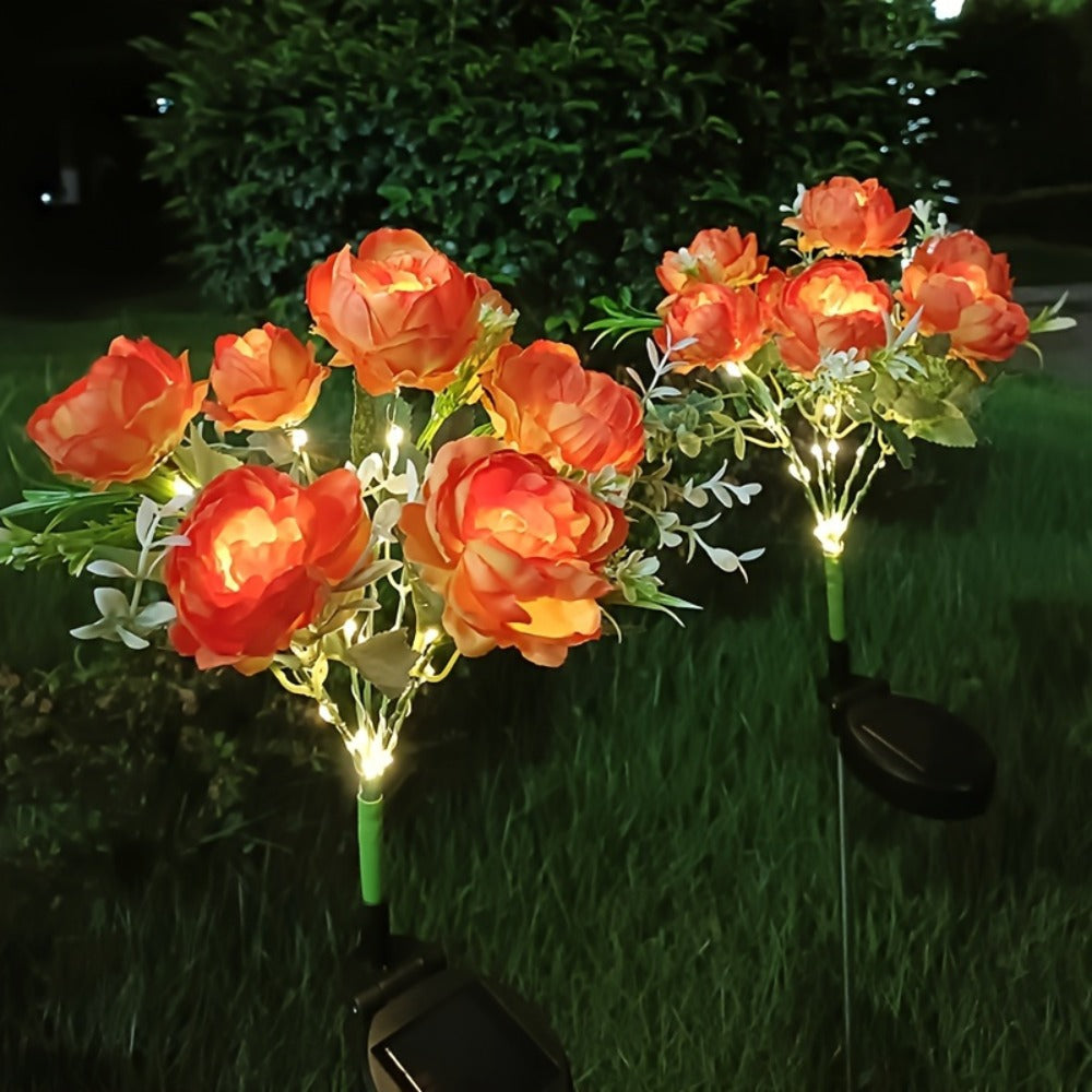 Solar Garden Lights 2-Pack Peony Flower Stakes, 84 LEDs, IP65 and Four Bloom Colors for Yard Decor