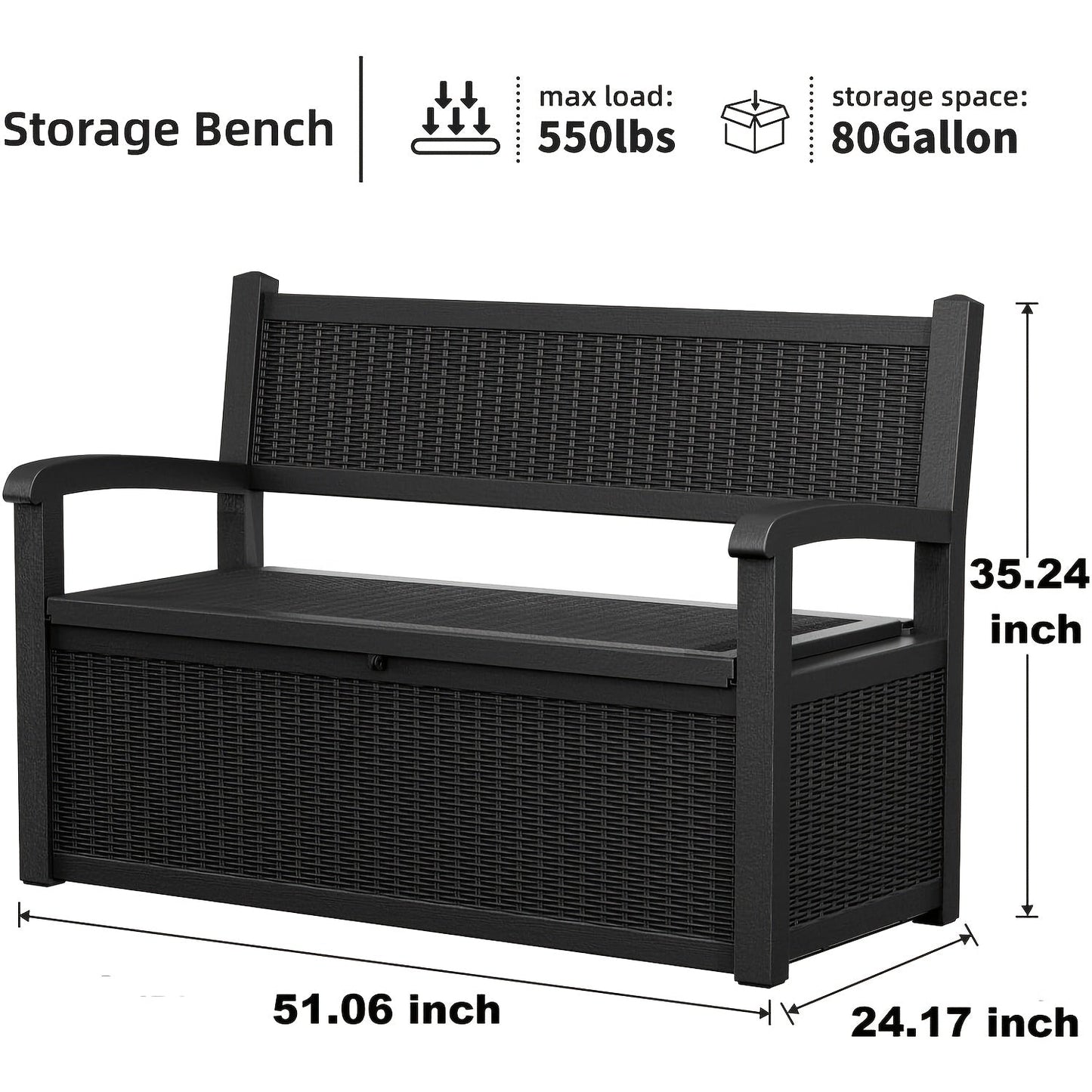 Outdoor Storage Bench 80 Gal, for Garden, Patio and Yard Use, with the Listed Configuration