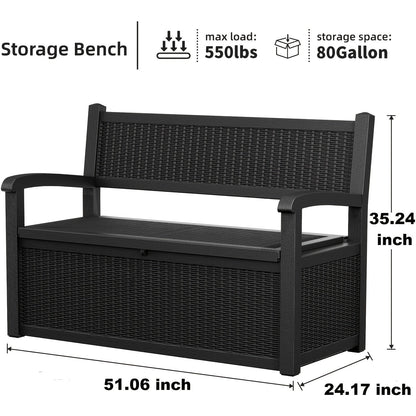 Outdoor Storage Bench 80 Gal, for Garden, Patio and Yard Use, with the Listed Configuration