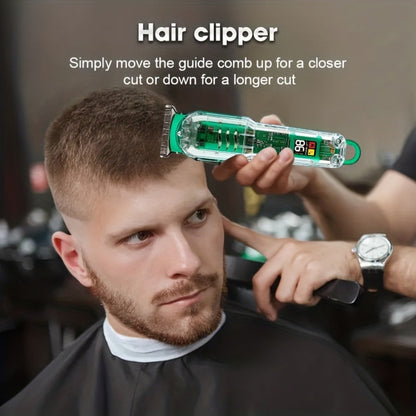 LED Hair Clipper for Men – USB-C Rechargeable Cordless Beard Trimmer with LED Display & 4 Guide Combs, Barber-Grade Home Haircut Kit