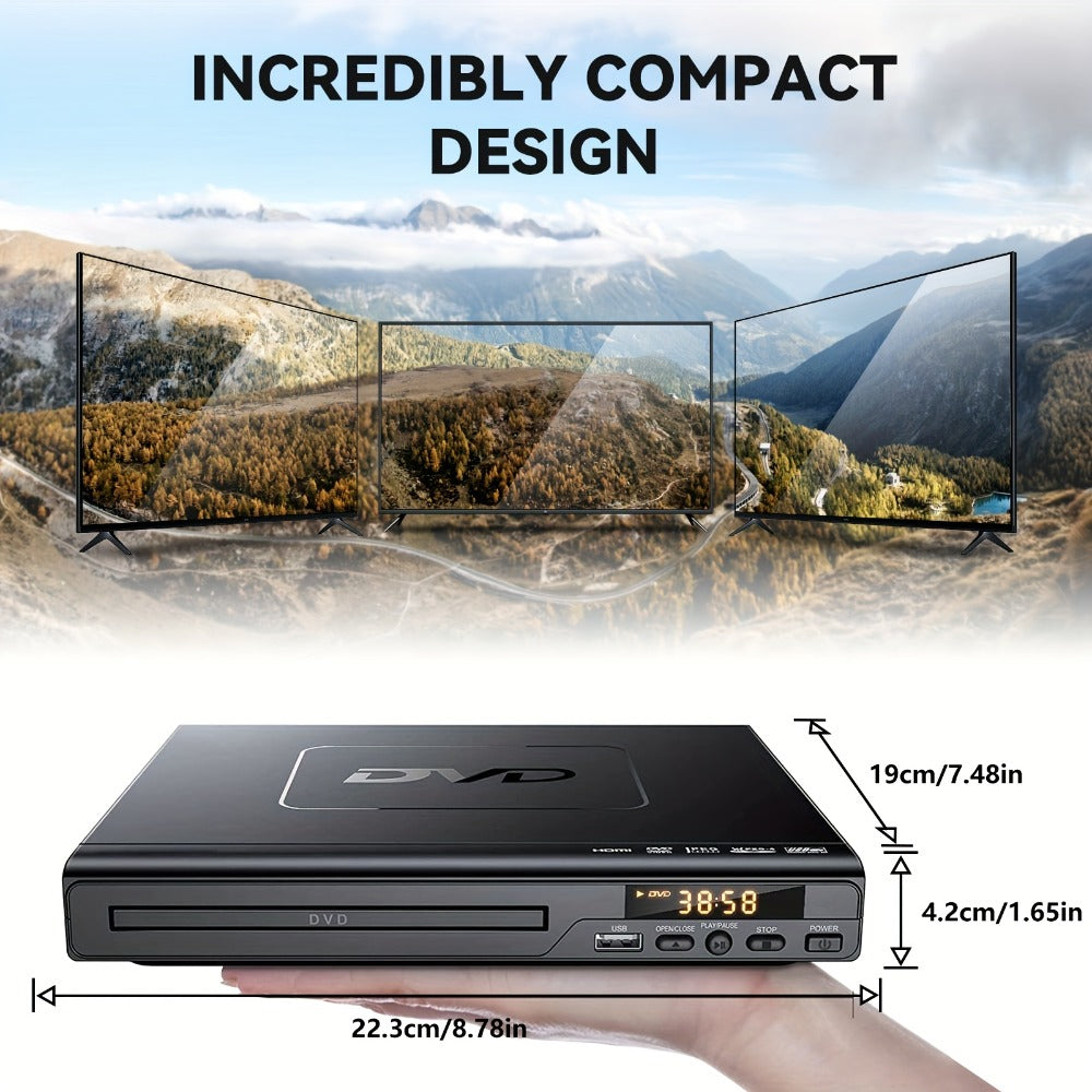 1080P Full Region DVD Player for Elderly, HD AV Output USB Direct Read Smart Error Correction, Easy Home DVD Player with Remote Control