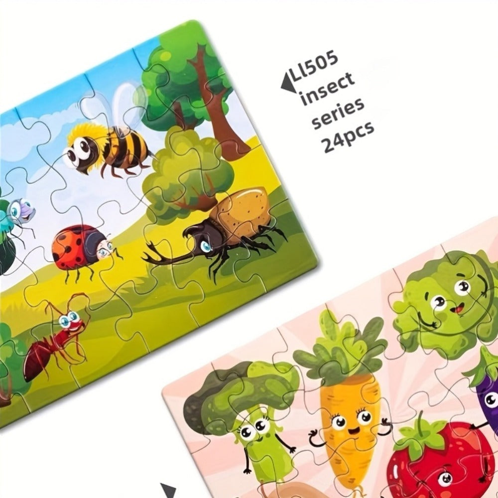 Kids Puzzle Set 12 Pack, Jigsaw Puzzles for Boys & Girls Ages 3+, 12 Different Themes Mixed Colors