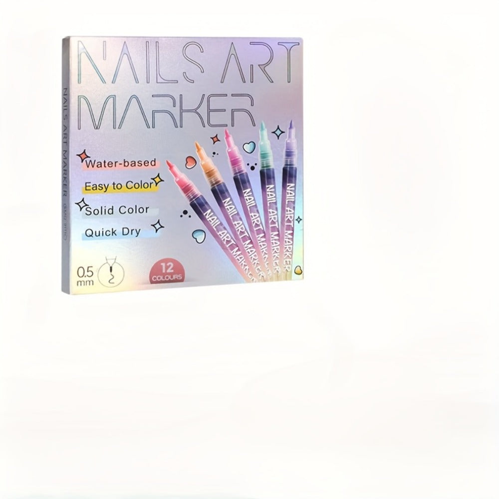 Acrylic Nail Art Pen Set 12 Colors 3D Doodle & Dot Stitching Pens, Quick Drying Precision Fine Tip