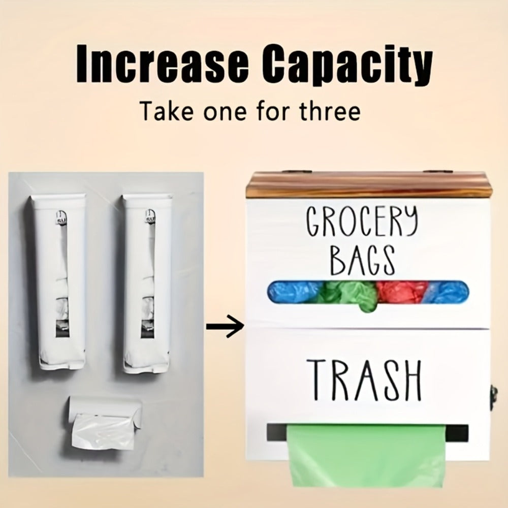 Garbage Bag Dispenser Kitchen Organizer Wall-Mount or Under-Sink Rack in Single or Dual Compartments