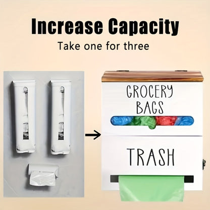 Garbage Bag Dispenser Kitchen Organizer Wall-Mount or Under-Sink Rack in Single or Dual Compartments