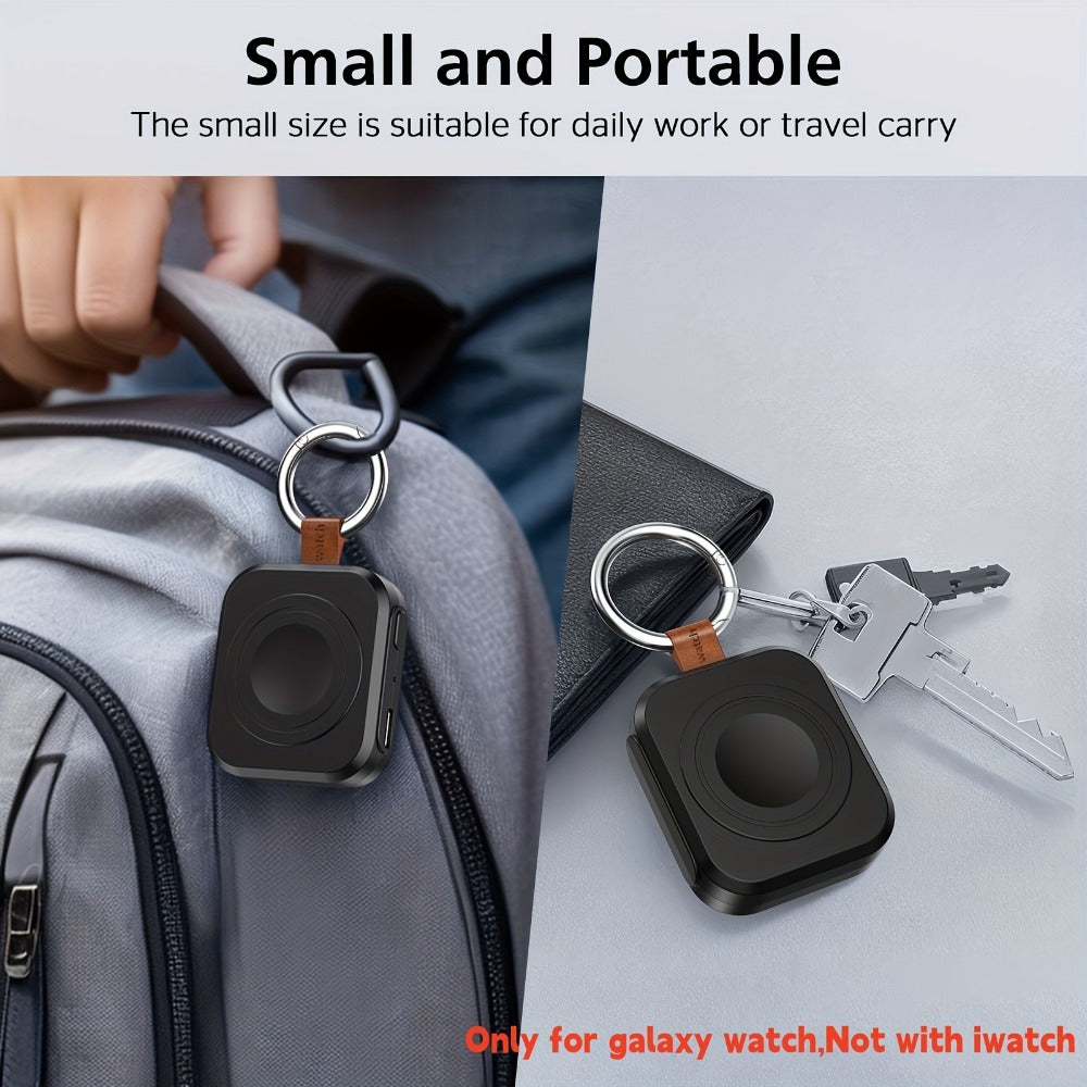 Portable Galaxy Watch-Compatible Charging Case with Keyring, Internal Ring Cradle and Black or White Housing