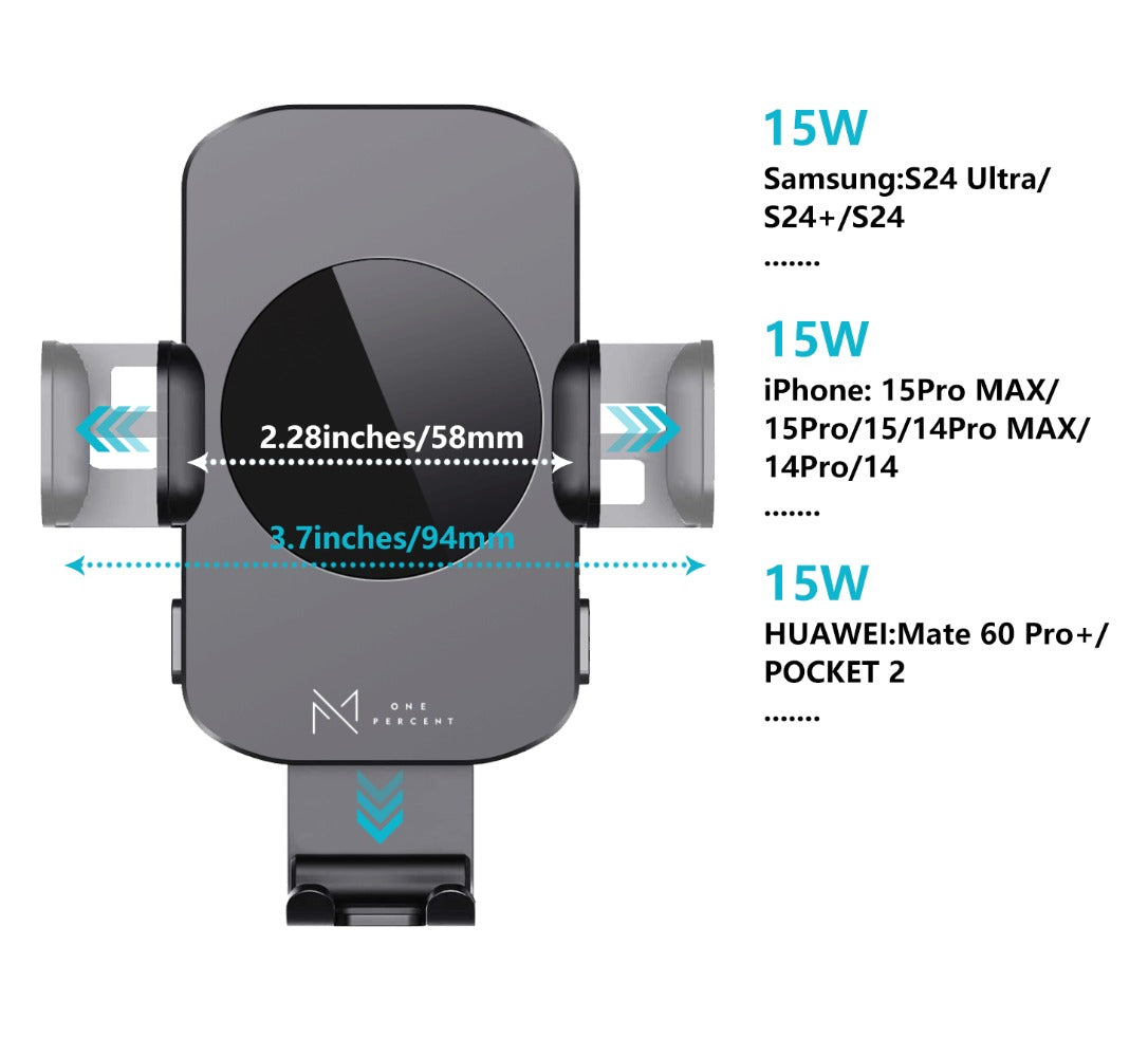 4-Color Wireless Car Charger Mount 15W Qi Auto-Clamping – Fast Wireless Charging Phone Holder for iPhone 17 16 15 14 13 12 11 Pro Max