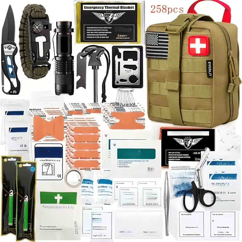 Outdoor Survival Gear Set 11/13/258-Piece – Professional Emergency Kit with Fire Starter & Compass | Multi-Tool Outdoor Equipment