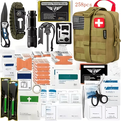 Outdoor Survival Gear Set 11/13/258-Piece – Professional Emergency Kit with Fire Starter & Compass | Multi-Tool Outdoor Equipment