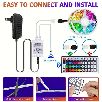 LED Strip Light RGB 100ft Two-Roll Kit with 44-Key Remote, Included Power Supply and Adhesive Backing