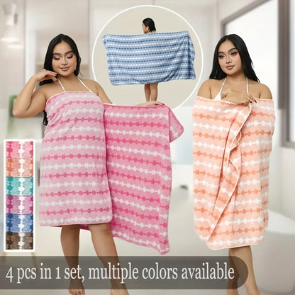 Bath Towels Set 4 Piece 300GSM Soft Towels in Orange, Green, Blue, Purple or Pink for Home and Guest Use