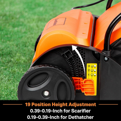 Electric Lawn Scarifier & Dethatcher 13" 12AMP 2-in-1 Aerator, 3400RPM Motor, 19 Cutting Positions