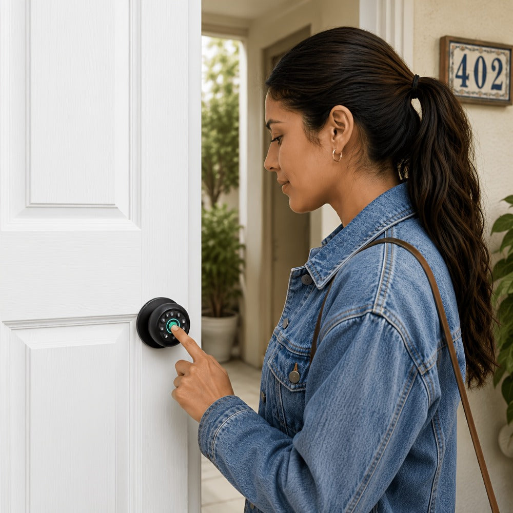 Matte Black Smart Door Knob Lock with Fingerprint & Keypad, App Control, Auto Lock for an Everyday Personal Care Routine