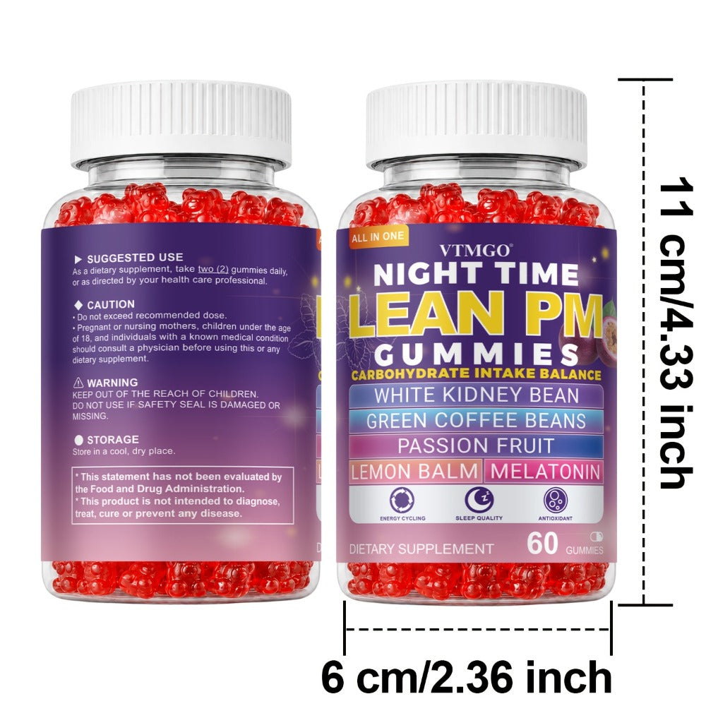Sleep Gummies with Melatonin, Lemon Balm & Passionflower, Night Time Lean PM Formula, White Kidney Bean