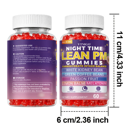 Sleep Gummies with Melatonin, Lemon Balm & Passionflower, Night Time Lean PM Formula, White Kidney Bean