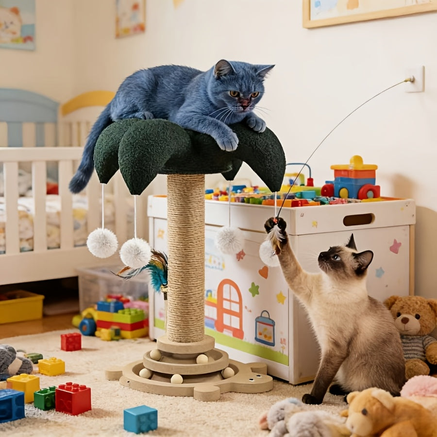 Cat Scratching Post Sisal Vertical Clown Hat Design, Wear-Resistant Cat Scratch Board with Cat Climbing Frame & Teaser Toy