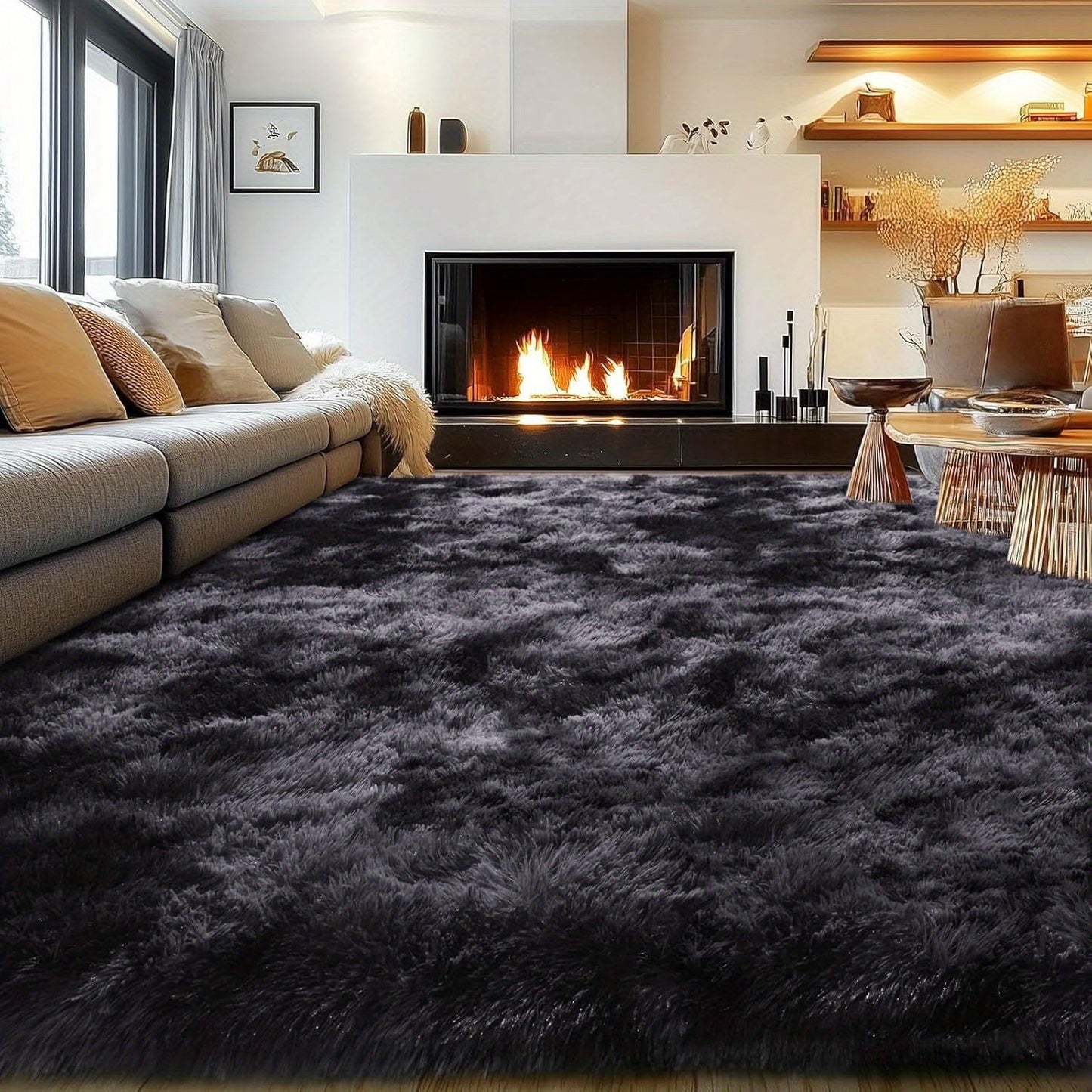 Area Rug for Bedroom, 8x10 Fluffy Shag with 1.8-Inch Plush Pile and Nine Colors for Bedroom or Living Room