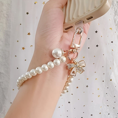 Butterfly Beaded Phone Lanyard Bracelet Keychain Set 3-in-1 Cute Wrist Strap Pendant Charm