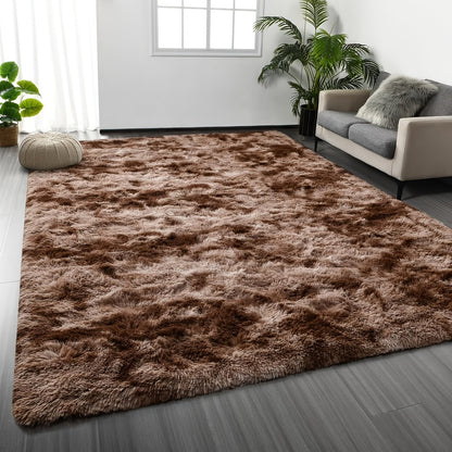 Shaggy Plush Area Rug – Soft Fluffy Carpet for Living Room, Bedroom & Sofa | Non-Slip Machine Washable Tie-Dye & Solid Color Long Pile Rug |
